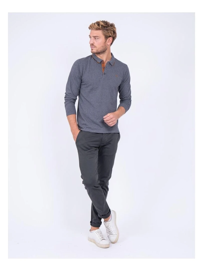 Polo manches longues pur coton PONDOR   Gris foncé