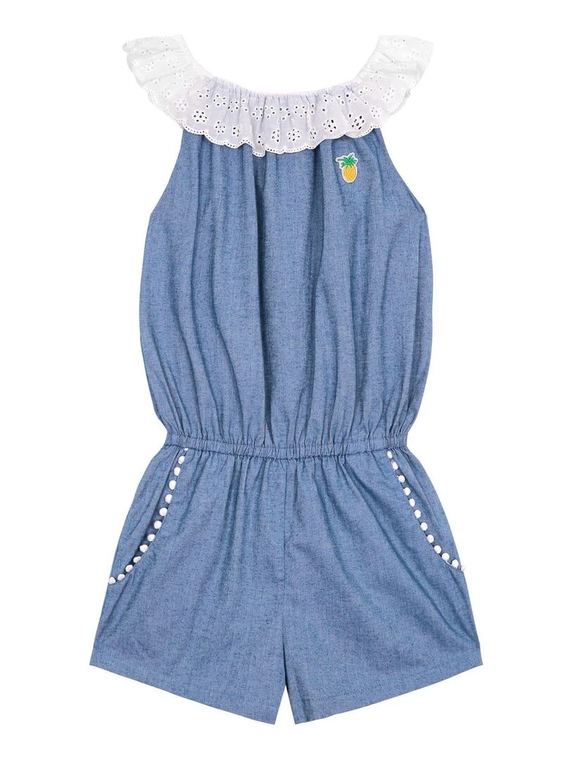 Combi Short Été Bleu Fille  Col Élastique Dentelle Blanche  LOLITA   'LA FAUTE A VOLTAIRE'   Bleu clair