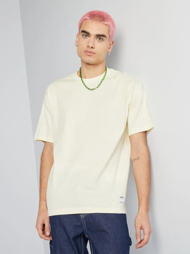 T shirt col rond en coton Jaune