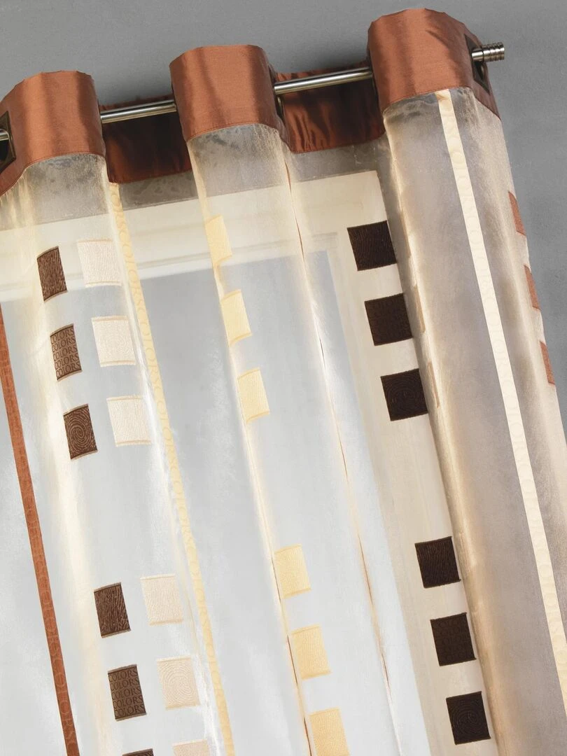 Voilage organza gros carrés et parement taffetas Beige