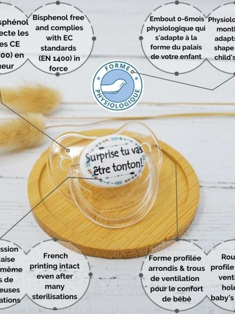 Sucette " Surprise tu vas être tonton  "   Blanc