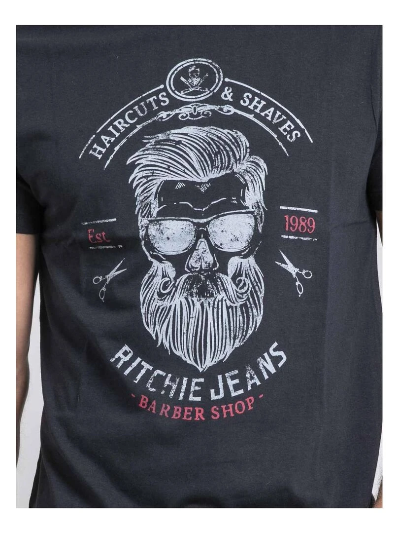 T shirt col rond pur coton JUSIX   Bleu marine