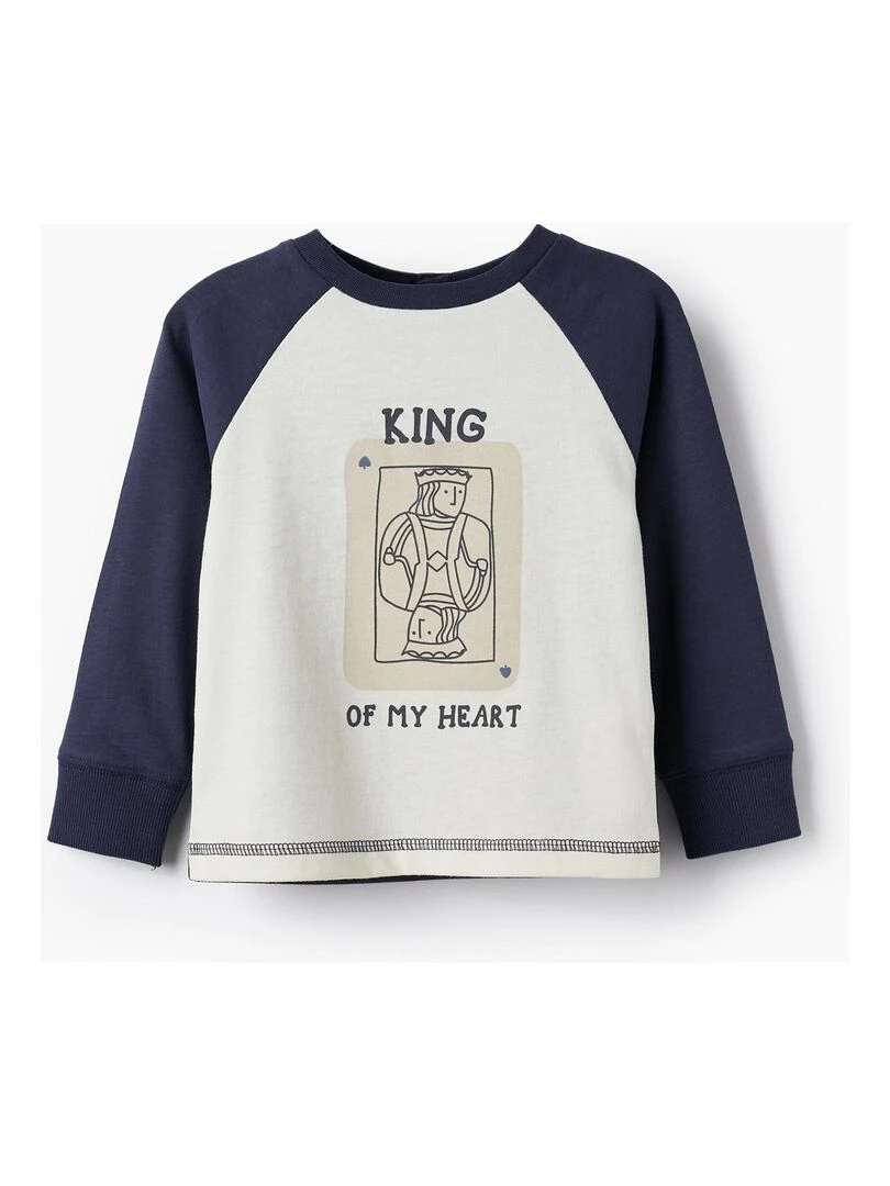 Cotton T Shirt for Baby Boys 'King of My Heart' manches longues ACE CLUBS Bleu foncé