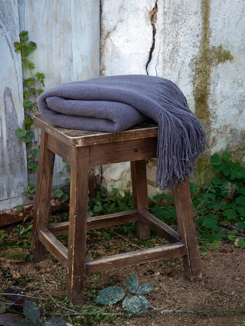 Plaid maille a franges Collection Sacha gris anthracite