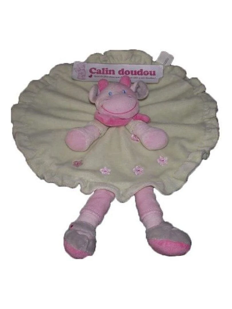 Doudou Nicotoy Vache Vert fleur rond plat Vert