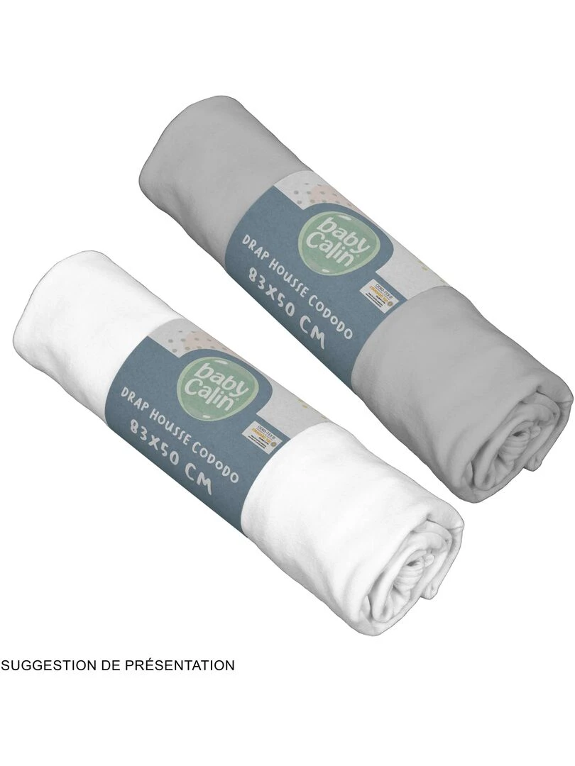 Lot de 2 draps housses berceau 83x50 cm bio Blanc Gris Blanc