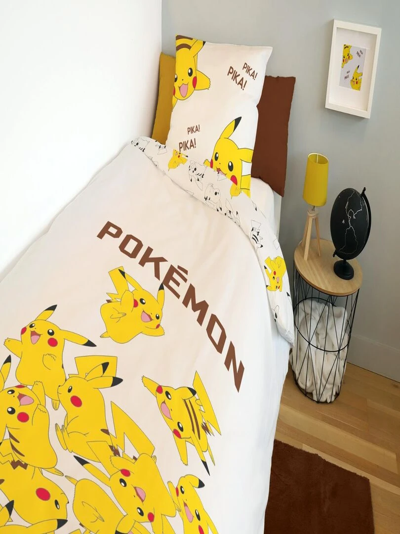 Housse de couette Pikachu Pokémon 140x200 cm 100% Coton Ecru Ecru