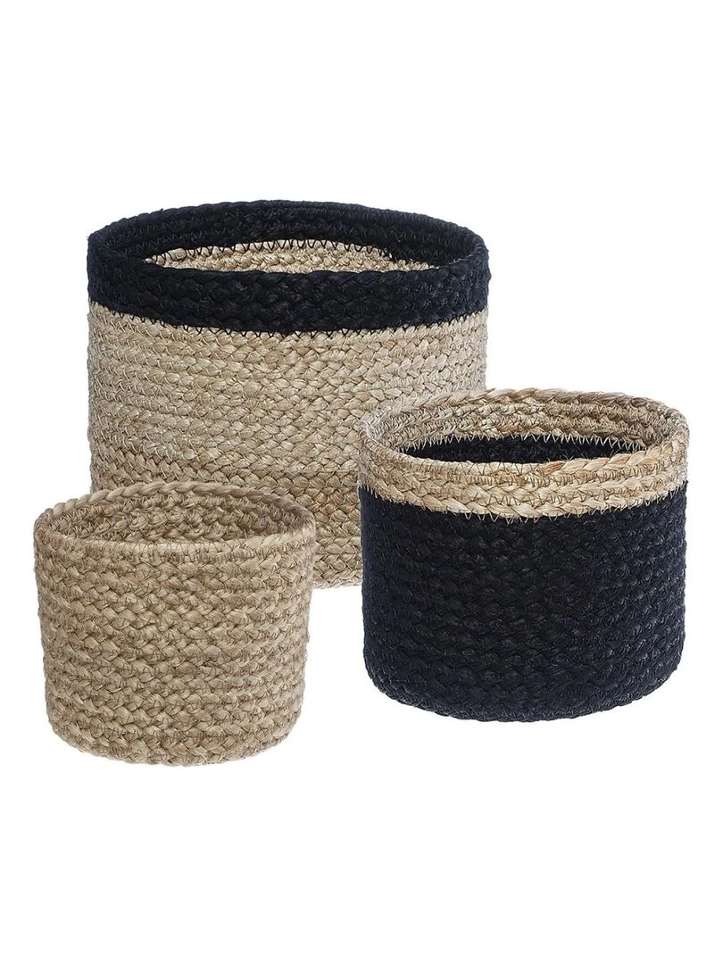 Lot de 3 paniers jute noir Beige