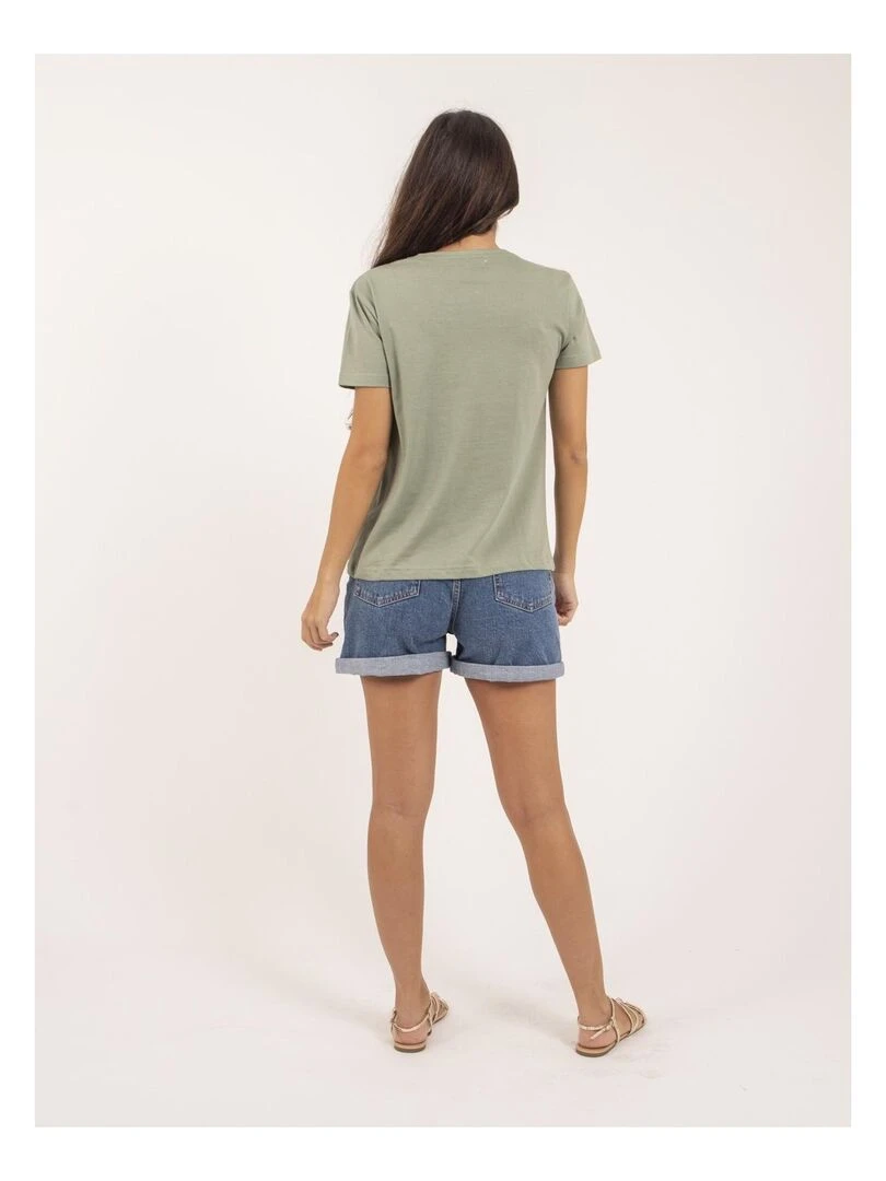 T shirt col rond message FUSAIN Vert
