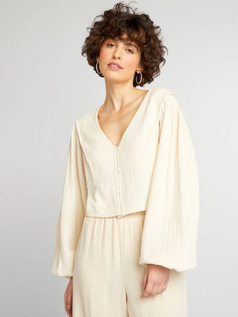 Blouse crop top en gaze de coton   Beige