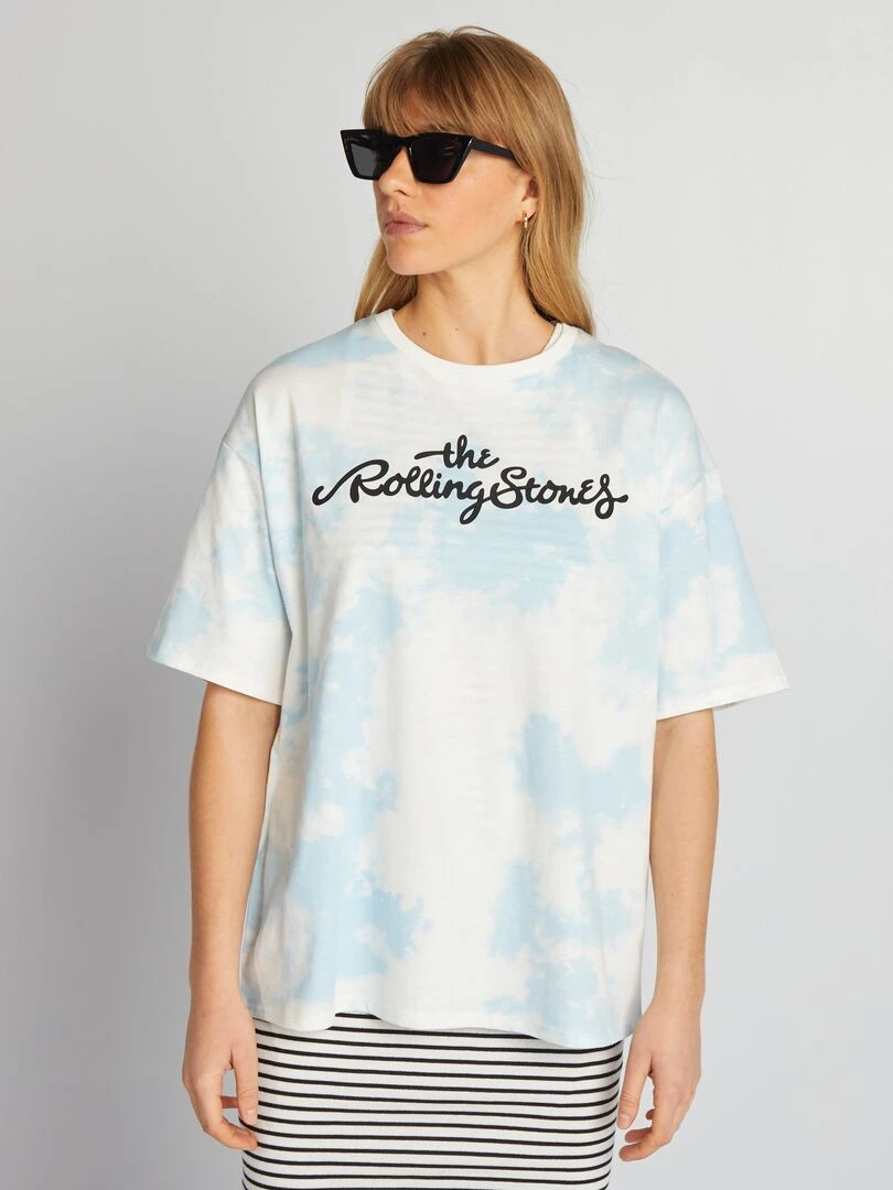 T shirt tie and dye 'Rolling Stone'   Bleu/blanc