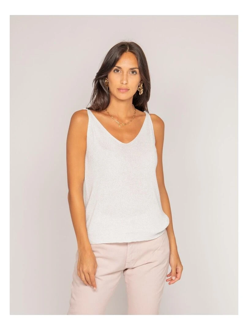 Débardeur maille pailletée FOSTA Blanc