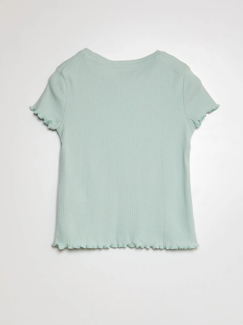 T shirt côtelé avec manches volantées   Bleu