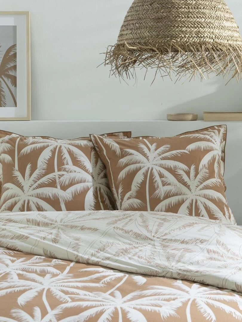 Future Home   Parure de lit 2 personnes en coton 57 fils imprimé camel   Marron