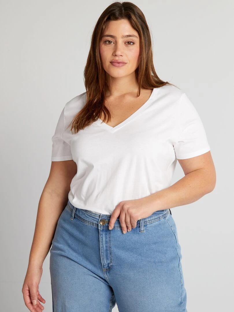 T shirt en jersey à col V blanc
