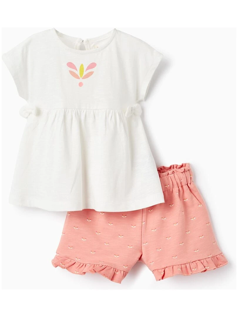 T Shirt + Short Pour Bébé Fille Orange clair