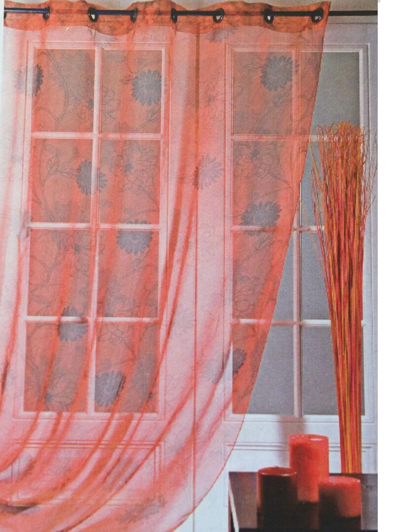 Voilage en organza à impressions florales Rouge