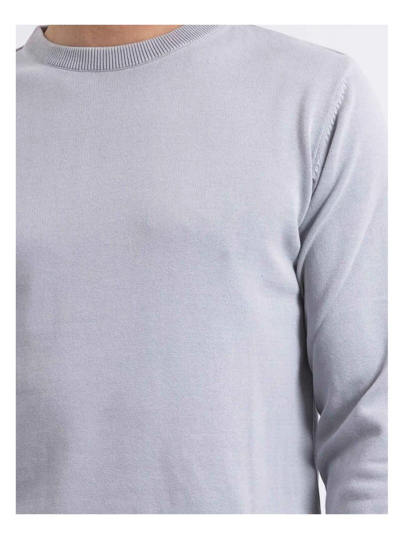 Pull col rond pur coton LADARKO   Gris clair
