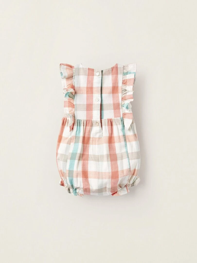 Combi short à Carreaux en Coton Nouveau Née Blanc