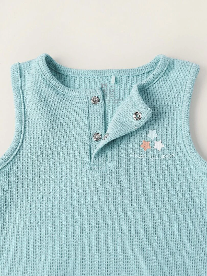 Pyjama Combi Short en Coton Pointelle pour Bébé Garçon manches longues   Bleu clair