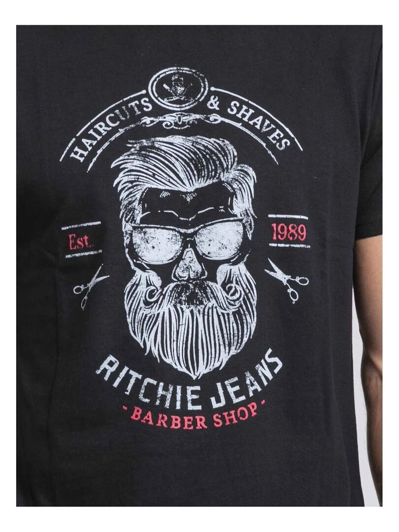 T shirt col rond pur coton JUSIX   Noir