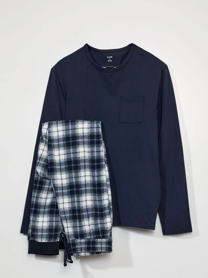 Pyjama en jersey et polaire 2 pièces Bleu marine