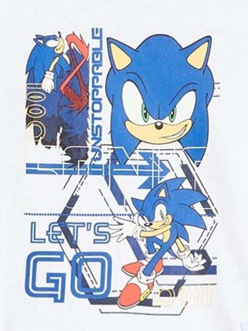 Sonic   T shirt garçon imprimé Sonic en coton   Blanc
