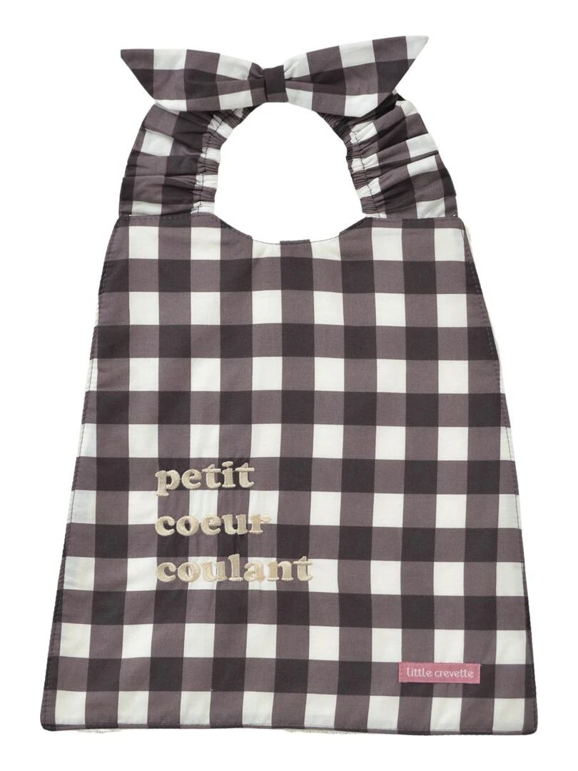 Bavoir élastiqué vichy Petit cœur coulant LITTLE CREVETTE Marron