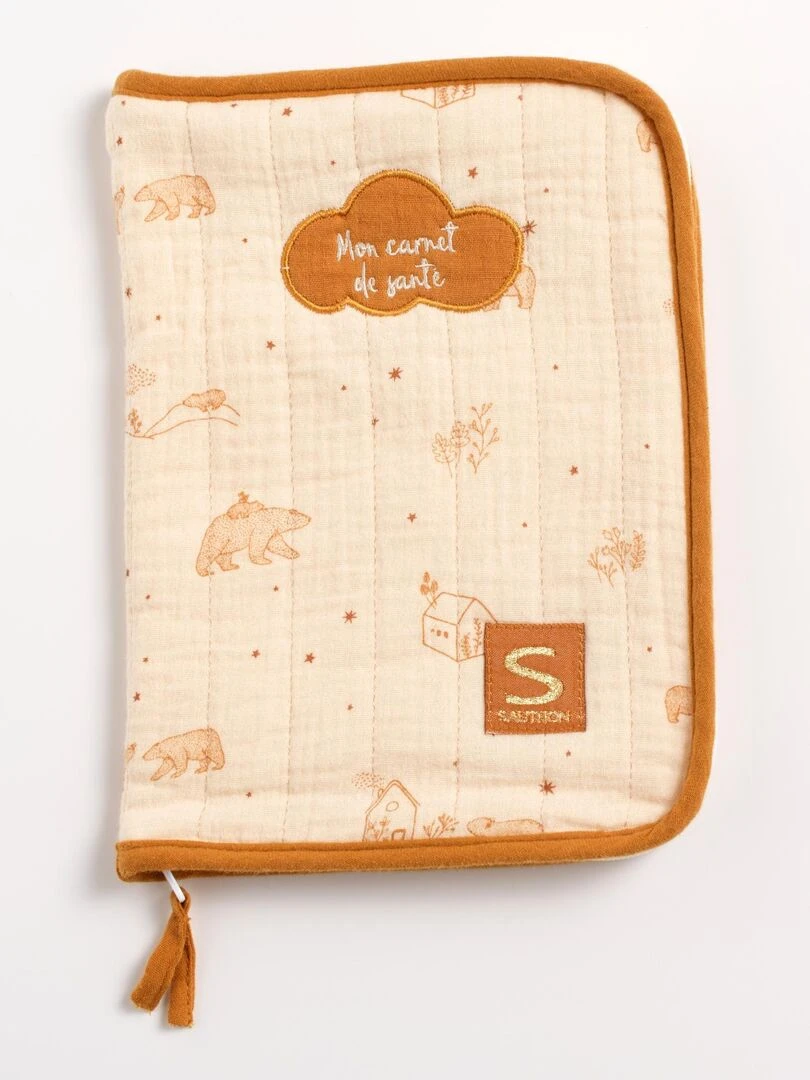 Protège carnet de santé en double gaze de coton SAUTHON Beige