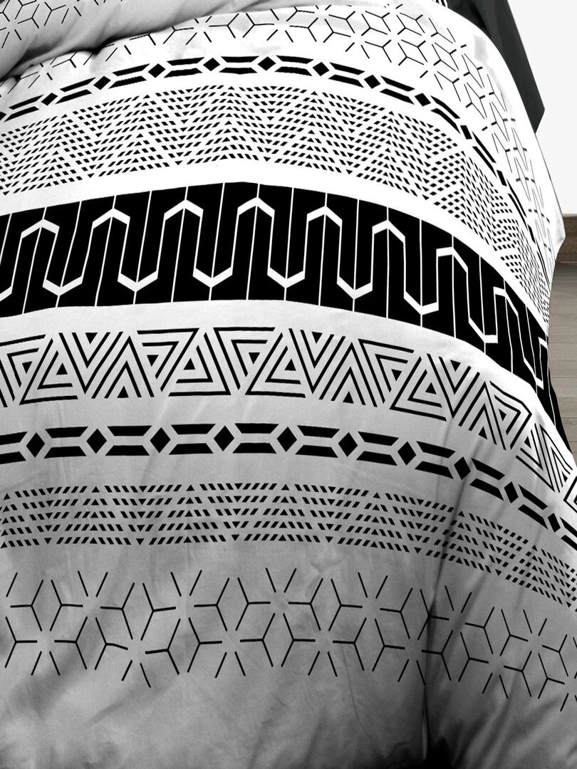Housse de couette 220x240 + 2 taies   Pur coton 57 fils   Graphic   Noir