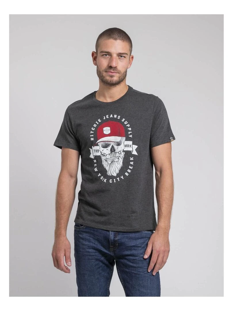 T shirt col rond pur coton JIMINAL Gris