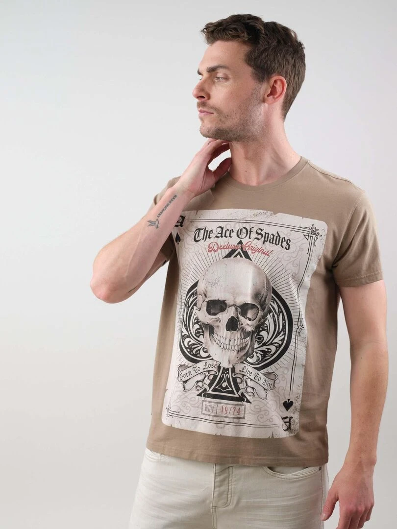 T shirt en coton pour homme 'Deeluxe'   Gris taupe