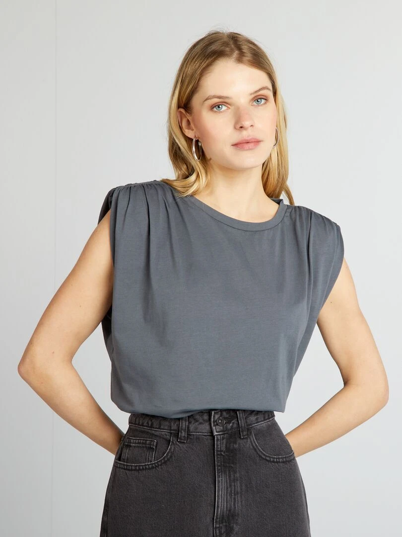 Tee shirt sans manches avec épaulettes Gris