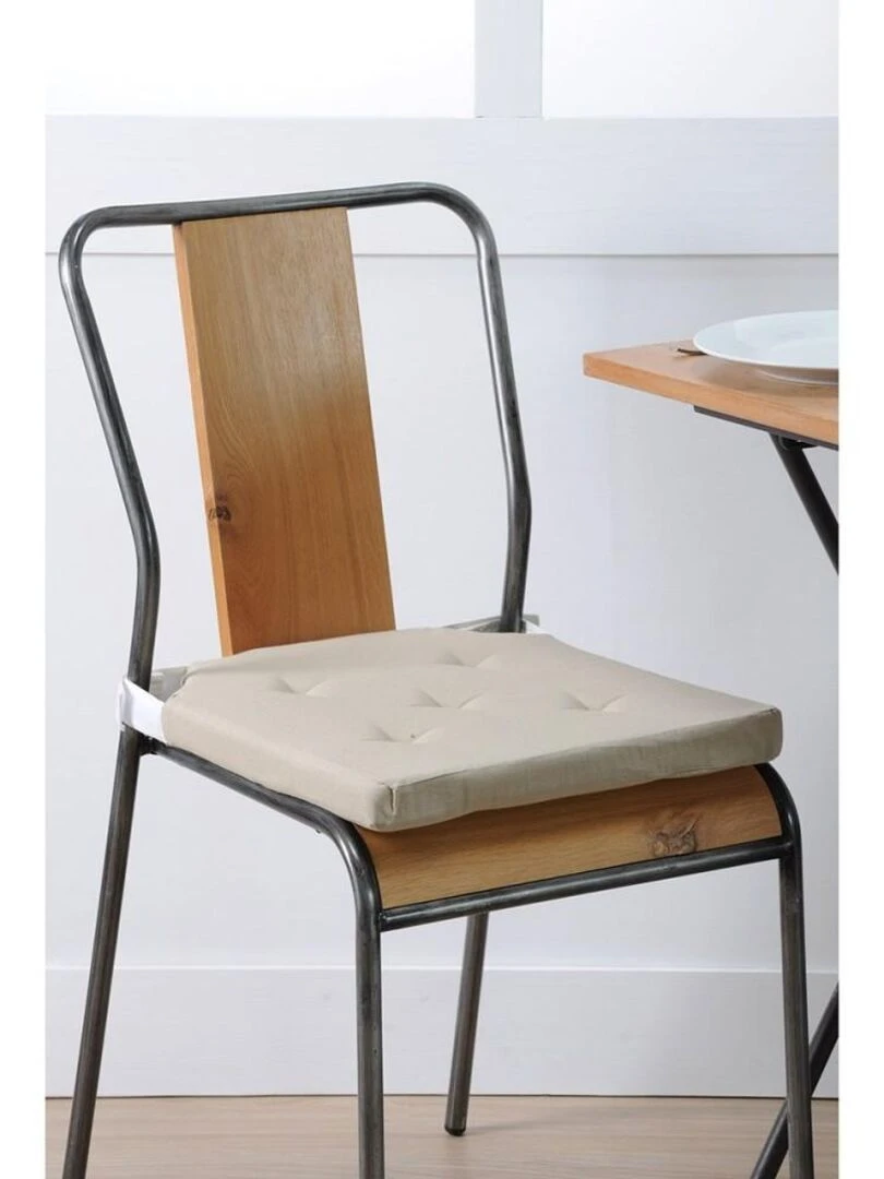 Lot de 4 galettes de chaise Duo velcro 38x38 lin écru   Beige