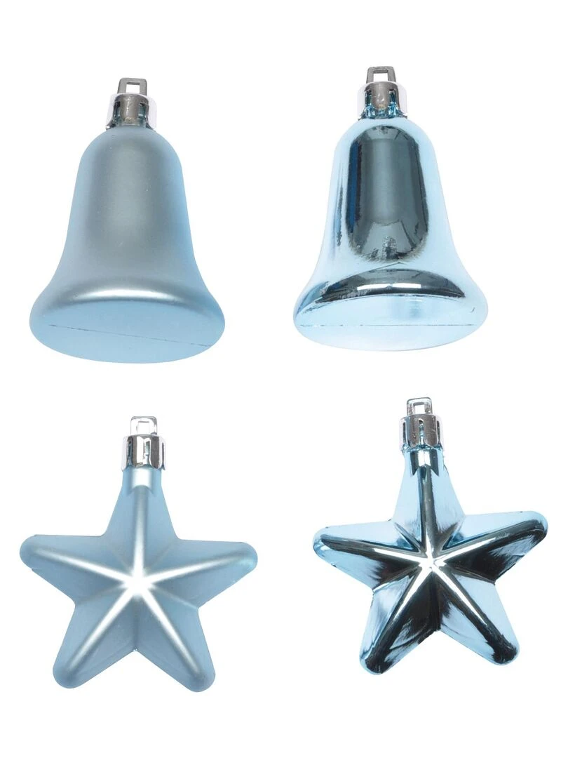 Set de 4 decorations de noel cloches et etoiles Bleu ciel