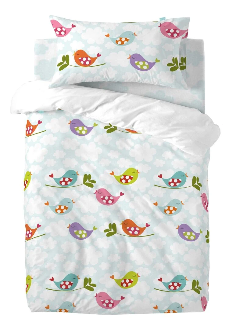 Parure housse de couette 2 pièces Little birds "Happyfriday"   Blanc