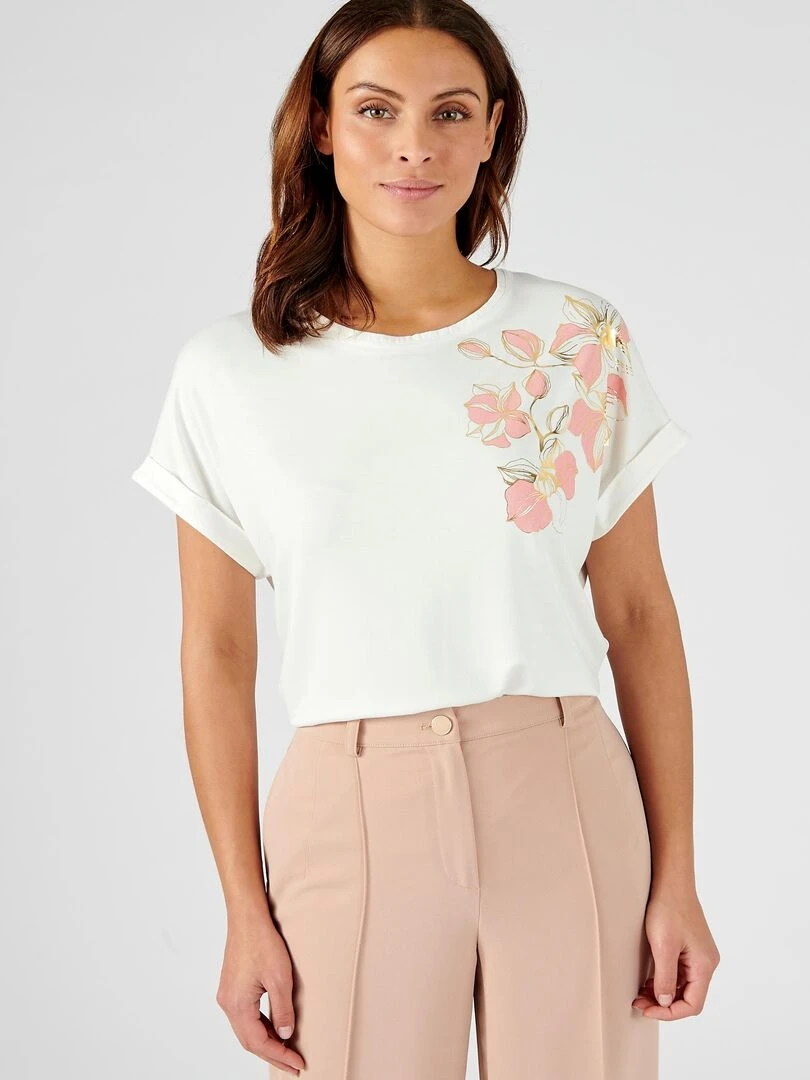 Tee shirt à motifs brillants. Damart Blanc cassé