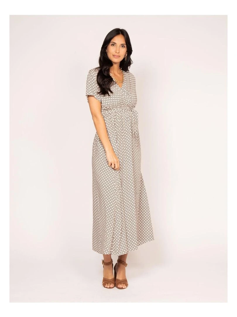 Robe longue motifs ICARE Ecru