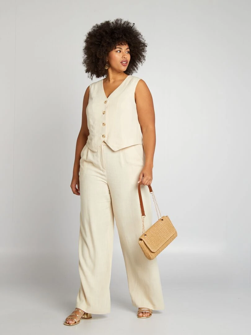 Gilet de costume style garçon de café en lin mélangé Beige