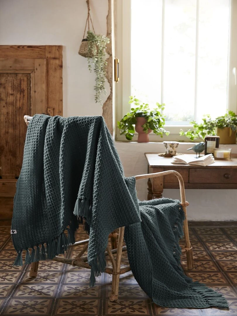 Plaid a franges Gabin   gris anthracite