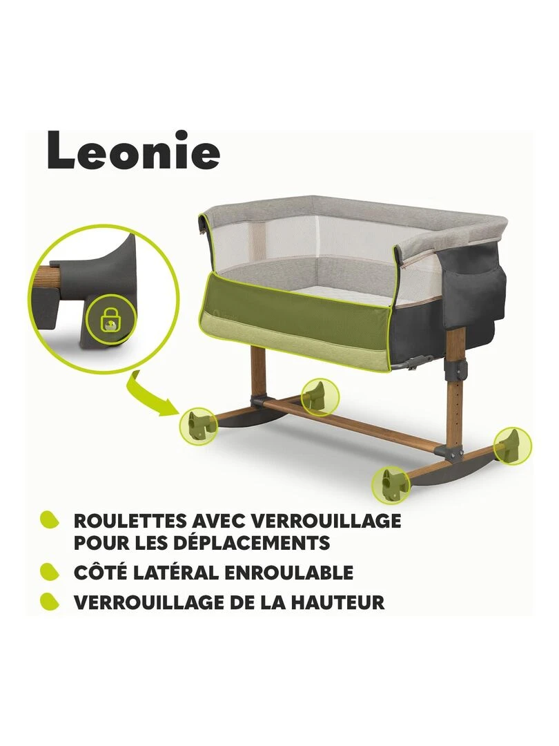 LIONELO Leonie   Lit évolutif cododo avec matelas   0 9 kg   Hauteur et inclinaison réglables   Gris Marron Blanc