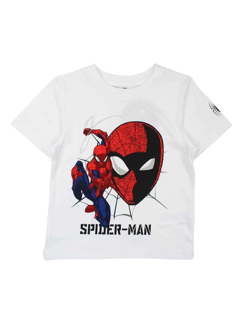 Disney T shirt garçon imprimé Spiderman en coton Blanc