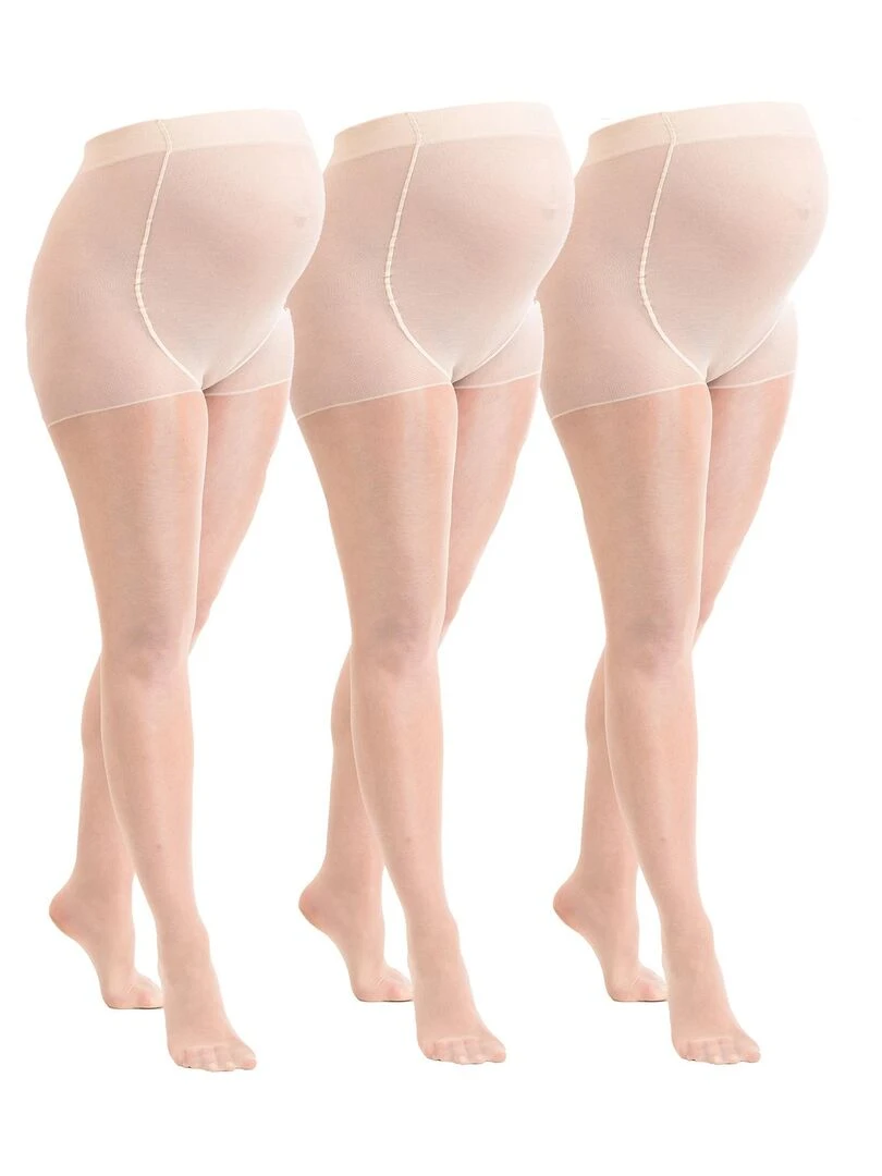 3 Pack Collants de grossesse transparant confortables 20den Blanc nacré