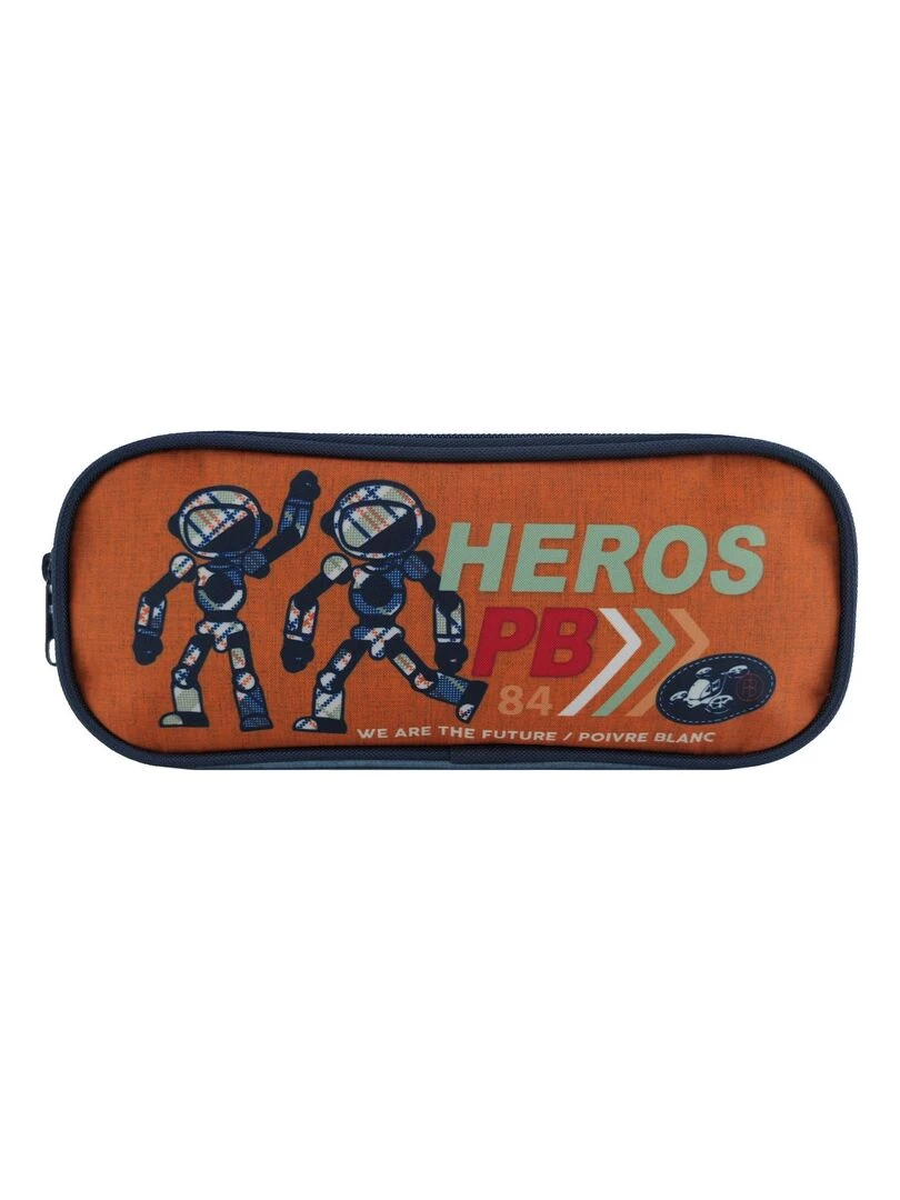 BAGTROTTER Trousse scolaire 2 compartiments Poivre Blanc Robots Orange Orange