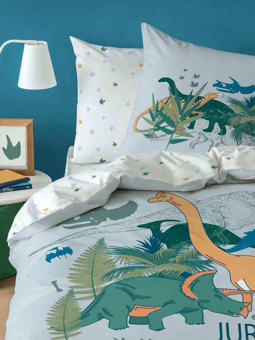 Parure de lit imprimée 100% coton DINO JUNGLE Gris