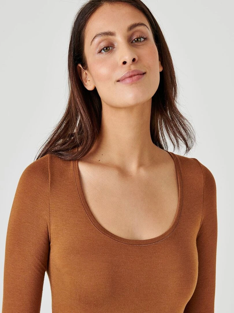 T shirt manches longues Thermolactyl invisible Damart Marron havane