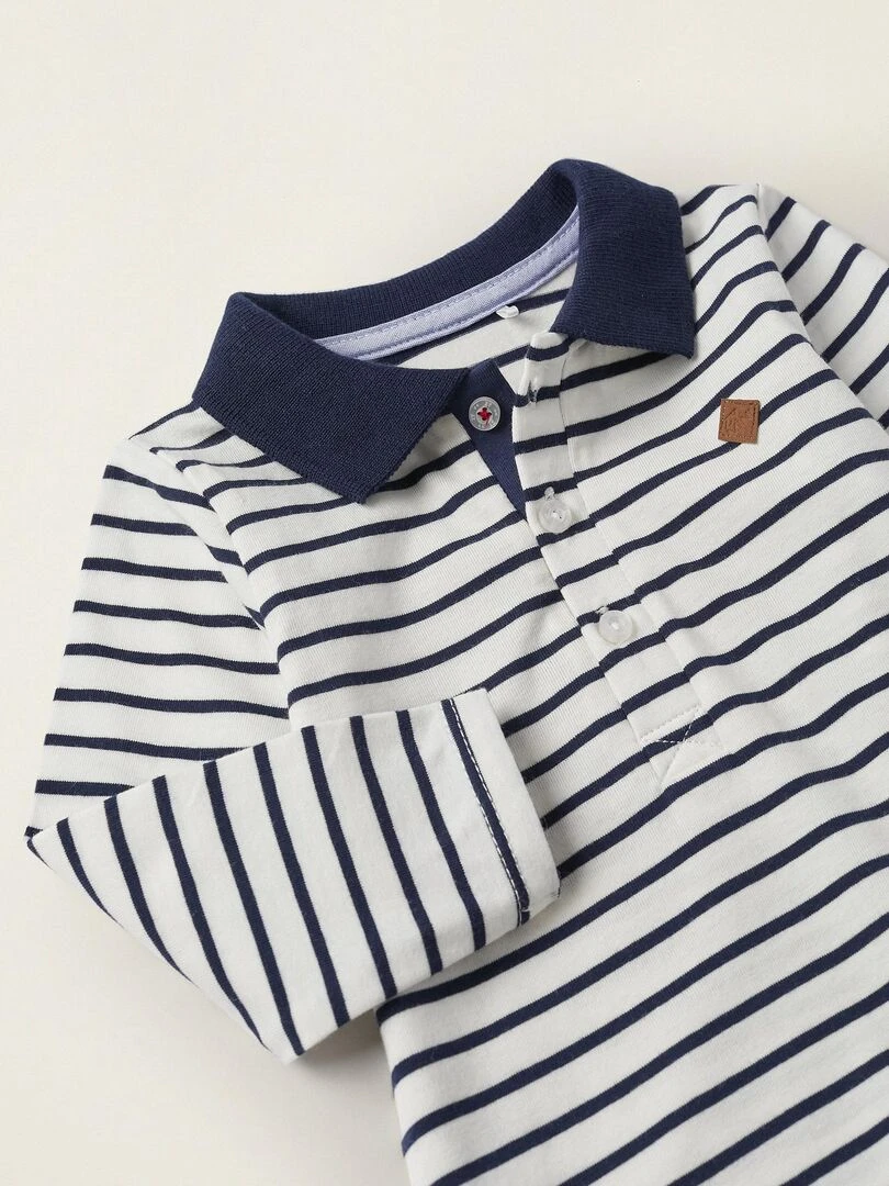 Body polo en coton à rayures pour nouveau né manches longues ATLANTIC COMPANY   Bleu foncé