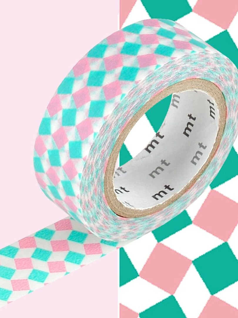 Masking tape petits carrés rose et vert 1 5 cm x 7 m N/A