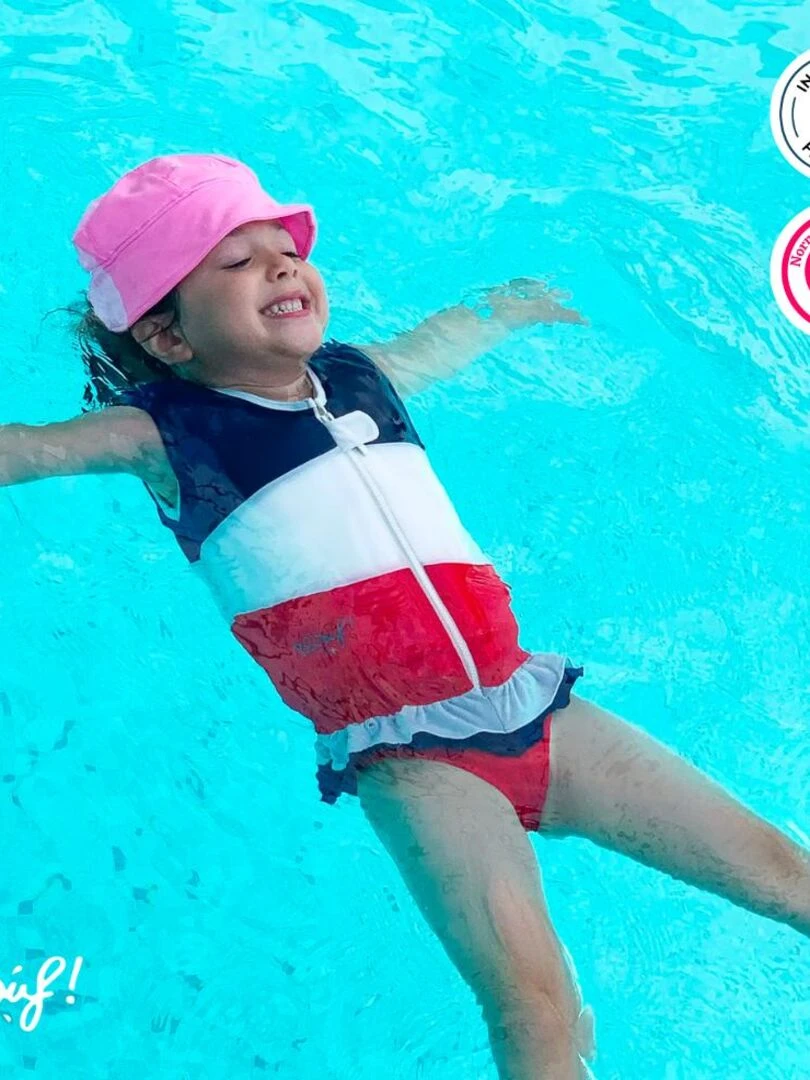Plouf! Maillot de Bain France Enfant avec Flotteurs   Accessoire de Natation Fille   Bleu Blanc