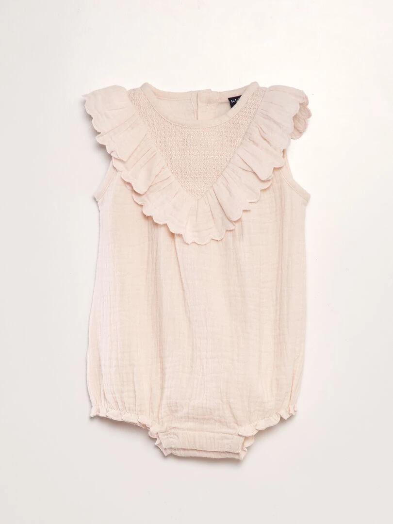 Barboteuse en gaze de coton avec volants Rose